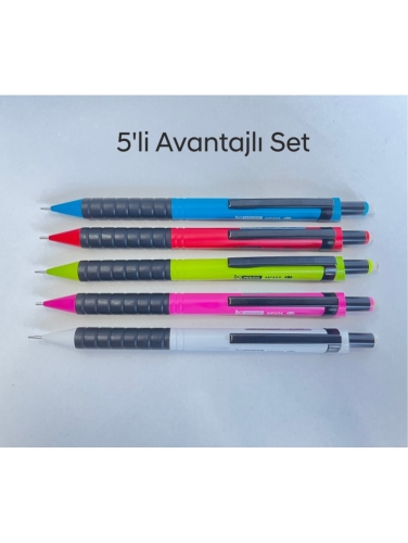 Mikro MP404 Karışık Renk 0.7 Uçlu Silgili Versatil Kurşun Kalem 5 li Set - 1