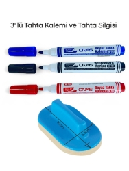 Mikro NS-703 Yuvarlak Uç Beyaz Yazı Tahta Kalemi 3 lü Set Kraf 575G Tahta Silgisi