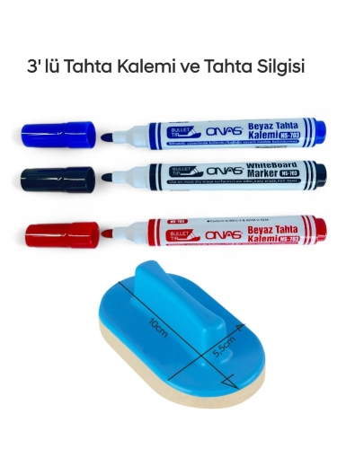Mikro NS-703 Yuvarlak Uç Beyaz Yazı Tahta Kalemi 3 lü Set Kraf 575G Tahta Silgisi  - 1