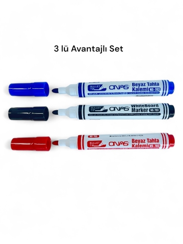 Mikro NS-703 Yuvarlak Uç Beyaz Yazı Tahta Kalemi 3 lü Set - 1