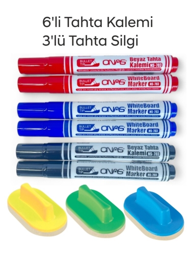Mikro NS-703 Yuvarlak Uç Beyaz Yazı Tahta Kalemi 6 lı Set Kraf 575G Tahta Silgisi 3 lü Set - 1