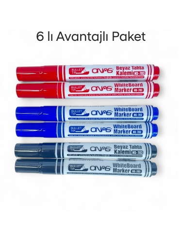 Mikro NS-703 Yuvarlak Uç Beyaz Yazı Tahta Kalemi 6 lı Set - 1