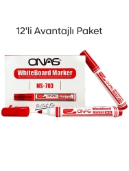 Mikro NS-703 Yuvarlak Uç Beyaz Yazı Tahta Kalemi Kırmızı 12 lı Set