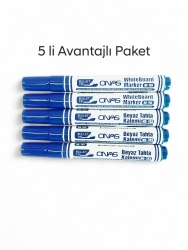 Mikro NS-703 Yuvarlak Uç Beyaz Yazı Tahta Kalemi Mavi 5 lı Set