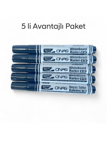 Mikro NS-703 Yuvarlak Uç Beyaz Yazı Tahta Kalemi Siyah 5 lı Set - 1
