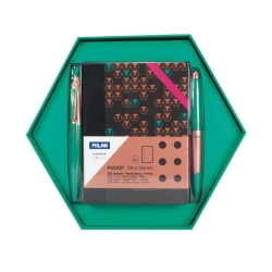 Milan Hediyelik Hesap Makinesi Tükenmez ve Kurşun Kalem Kalemtraş Set Yeşil - 3