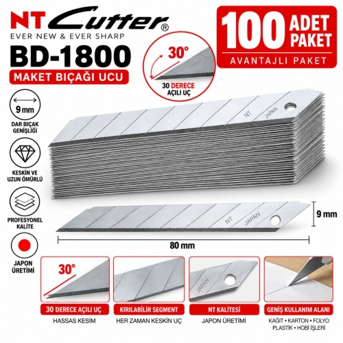 NT Cutter BD-1800 9mm Metal 30 Derece Maket Bıçağı Yedeği - 2