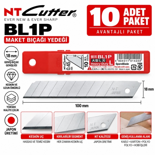 NT Cutter BL-1P-10 18mm Geniş Maket Bıçağı Yedeği 10 lu 1 Tüp - 1