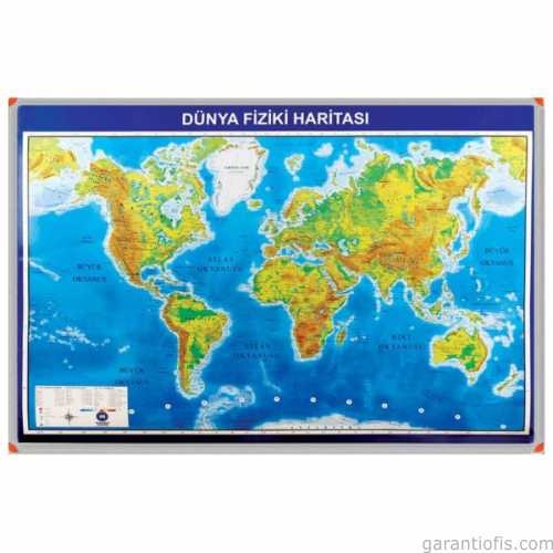 Panda PAN 405 Alüminyum Çerçeve Dünya Fiziki Haritası (70x100 cm) - 1