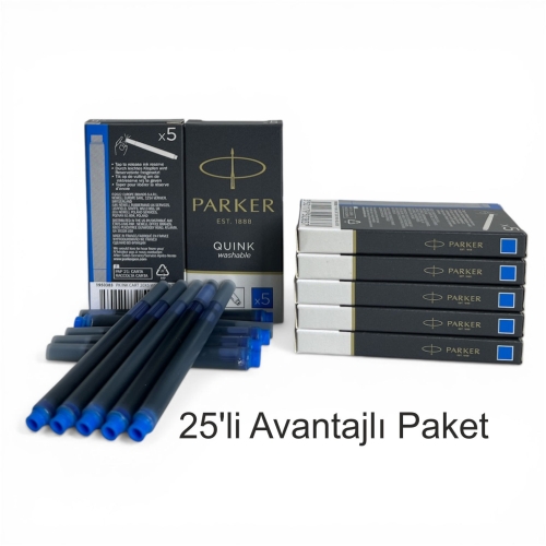 Parker Dolma Kalem Kartuşu Quink Yıkanabilir Mavi (25’li Paket) 1950383 - 1