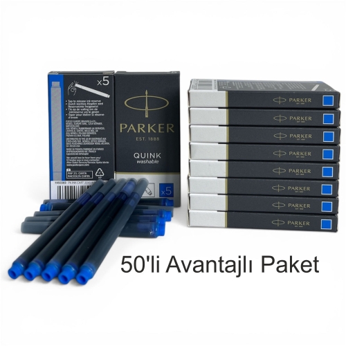 Parker Dolma Kalem Kartuşu Quink Yıkanabilir Mavi (50’li Paket) 1950383 - 1