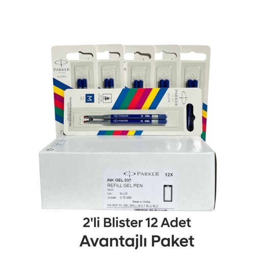 PARKER Jel Kalem Refill Plastik gövde 2'li Blister 12 Adet M uç Mavi - 1