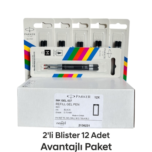 PARKER Jel Kalem Refill Plastik gövde 2'li Blister 12 Adet M uç Siyah - 1