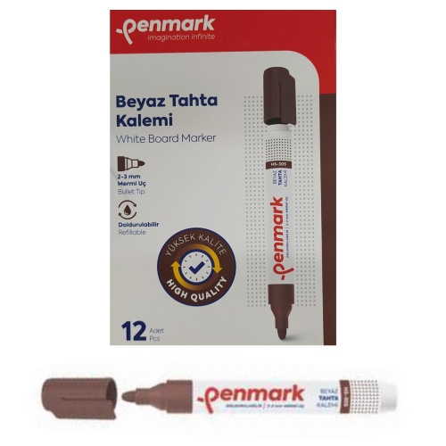 Penmark Beyaz Yazı Tahtası Kalemi KahveRenk (12 Adet) - 1