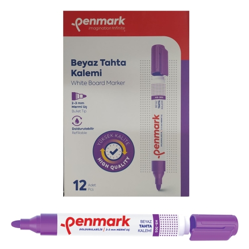 Penmark Beyaz Yazı Tahtası Kalemi Lila Renk (12 Adet) - 1