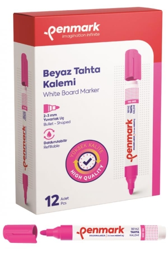 Penmark Beyaz Yazı Tahtası Kalemi Pembe Renk (12 Adet) - 1
