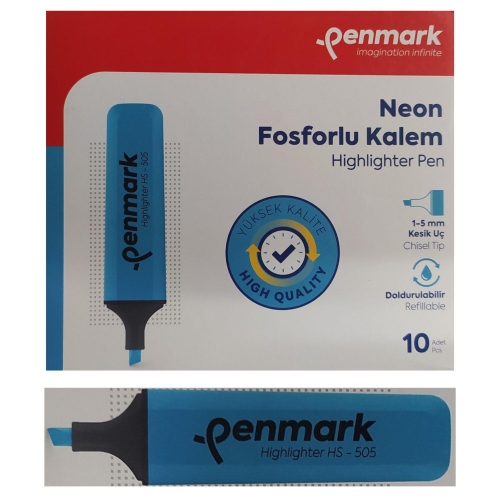 Penmark Fosforlu Kalem Neon Mavi Cam Göbeği Renk (10 Adet) - 1