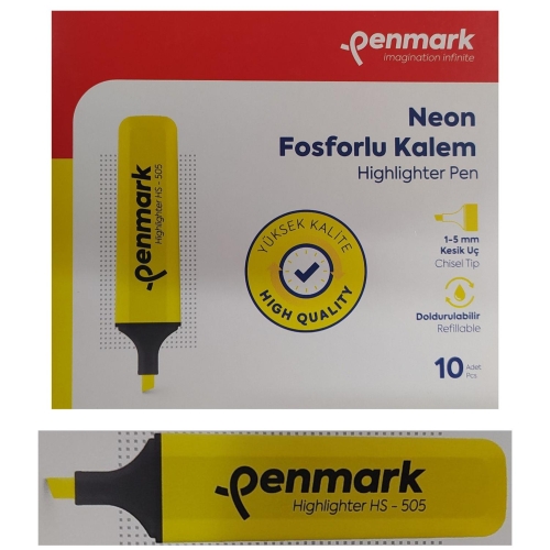 Penmark Fosforlu Kalem Neon Sarı Renk (10 Adet) - 1