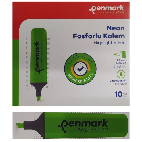 Penmark Fosforlu Kalem Neon Yeşil Renk (10 Adet) - 1