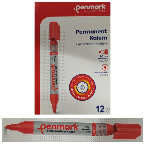 Penmark Permanent Marker Koli Kalemi Kırmızı Renk (12 Adet) - 1