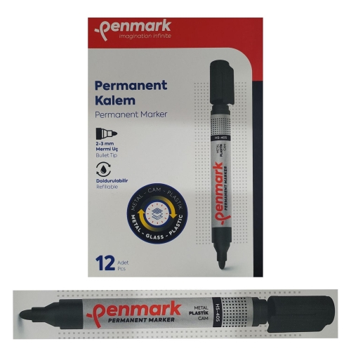 Penmark Permanent Marker Koli Kalemi Siyah Renk (12 Adet) - 1