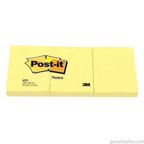 Post-it 653 Yapışkanlı Not Kağıdı 38x51mm (3 lü Blok 100 Yaprak) - 1