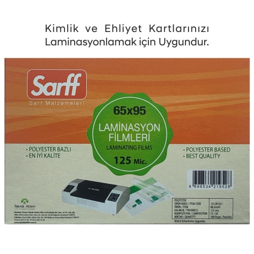 Sarff 125 Mikron 65x95mm PVC Kimlik ve Ehliyet Laminasyon Filmi (100 lü Paket) - 1