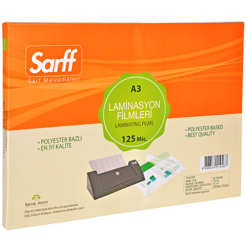 Sarff 125 Mikron A3 PVC Laminasyon Filmi (100 lü Paket) - 1