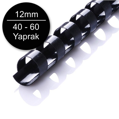 Sarff 12mm Siyah Plastik Spiral 40-60 Yaprak Kapasiteli (100 lü Kutu) - 1