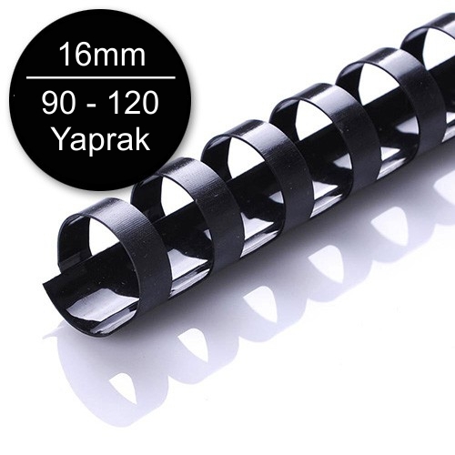 Sarff 16mm Plastik Spiral Siyah 90-120 Yaprak Kapasiteli (100 lü Kutu) - 1