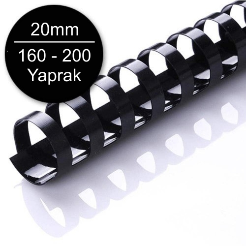 Sarff 20mm Plastik Spiral Siyah 160-200 Yaprak Kapasiteli (100 lü Kutu) - 1
