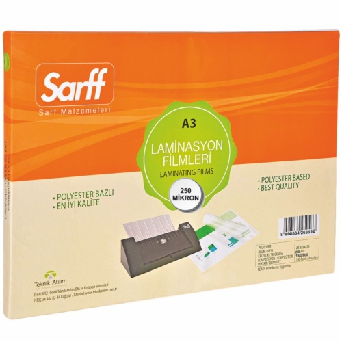 Sarff 250 Mikron Parlak A3 PVC Laminasyon Filmi (50 li Paket) - 1