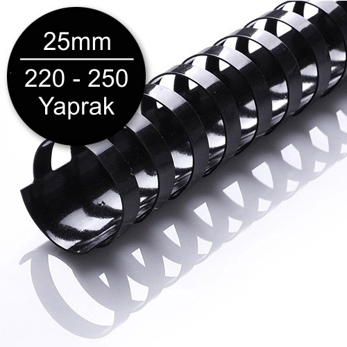 Sarff 25mm Plastik Spiral Siyah 220-250 Yaprak Kapasiteli (50 li Kutu) - 1