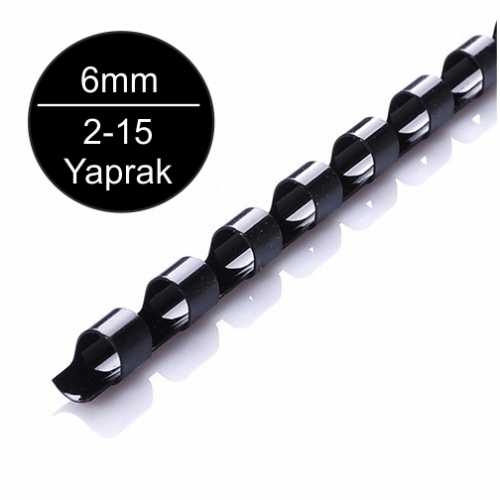 Sarff 6mm Siyah Plastik Spiral 2-15 Yaprak Kapasiteli (100 lü Kutu) - 1