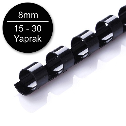 Sarff 8mm Siyah Plastik Spiral 15-30 Yaprak Kapasiteli (100 lü Kutu) - 1