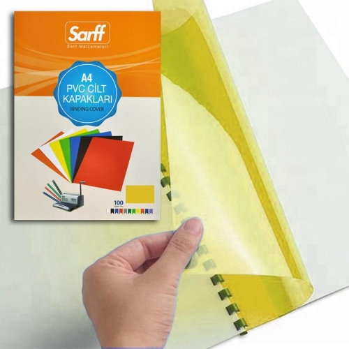 Sarff A4 PVC Şeffaf - Sarı Cilt Kapağı (100 lü Paket) - 1