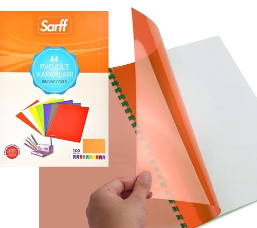 Sarff A4 PVC Şeffaf - Turuncu Cilt Kapağı (100 lü Paket) - 1