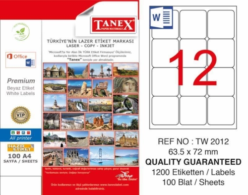Tanex TW-2012 Laser Etiketi (63,5 x 72 mm) - 1