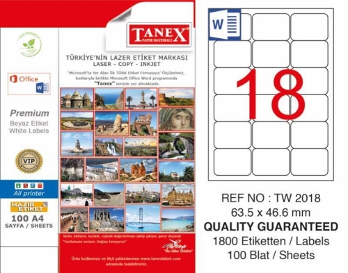 Tanex TW-2018 Laser Etiketi (63,5 x 46,6 mm) - 1