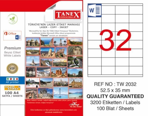 Tanex TW-2032 Laser Etiketi (52,5 x 35 mm) - 1