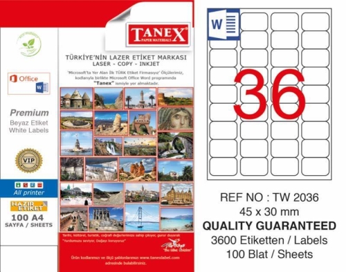 Tanex TW-2036 Laser Etiketi (45 x 30 mm) - 1
