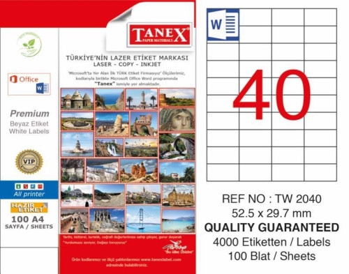 Tanex TW-2040 Laser Etiketi (52,5 x 29,7 mm) - 1