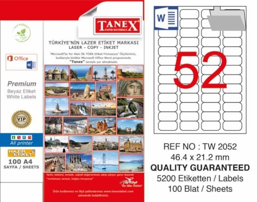 Tanex TW-2052 Laser Etiketi (46,4 x 21,2 mm) - 1
