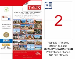 Tanex TW-2102 Laser Etiketi (210 x 148,5 mm)