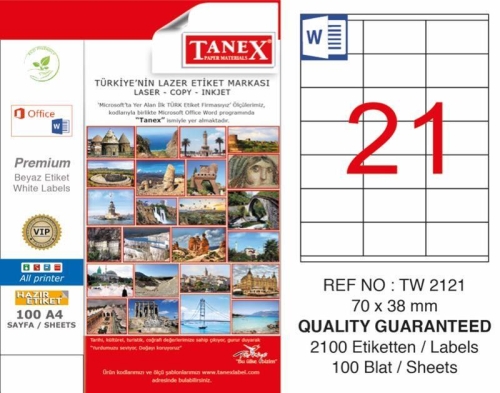 Tanex TW-2121 Laser Etiketi (70 x 38 mm) - 1