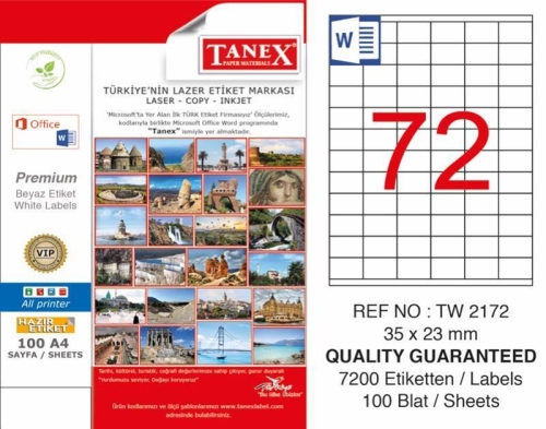 Tanex TW-2172 Laser Etiketi (35 x 23 mm) - 1