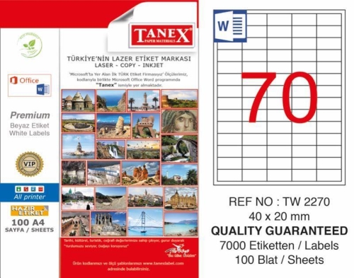 Tanex TW-2270 Laser Etiketi (40 x 20 mm) - 1