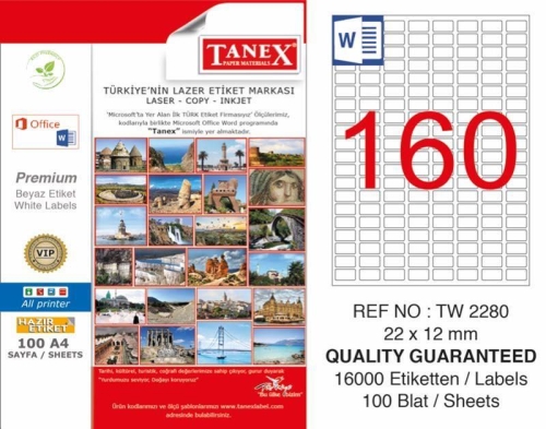 Tanex TW-2280 Laser Etiketi (22 x 12 mm) - 1