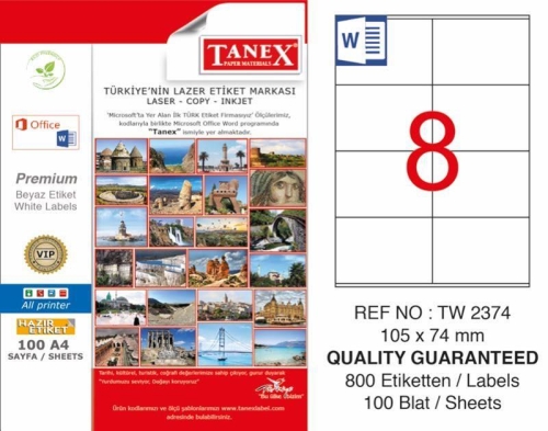 Tanex TW-2374 Laser Etiketi (105 x 74 mm) - 1