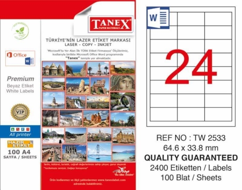 Tanex TW-2533 Laser Etiketi (64,6 x 33,8 mm) - 1